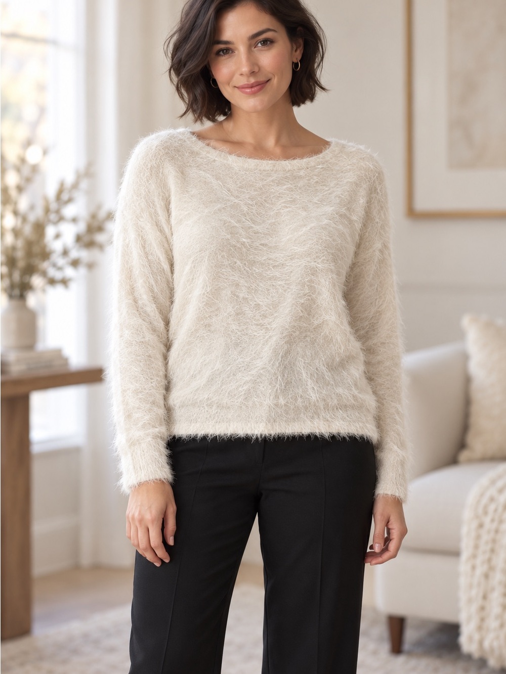 If It Were Me Ivory Eyelash Fuzzy Knit Sweater Size Medium